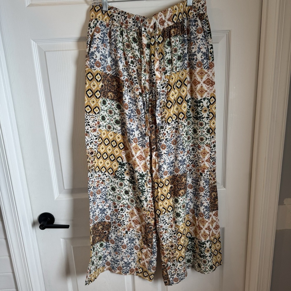HAVER + BLAIR LONDON WOMENS PANTS SIZE LARGE WIDE LEG FLORAL PULL ON STRETCH